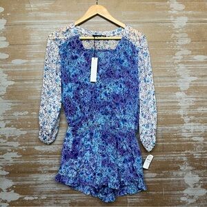 Gypsy 05 NWT Global 05 Silk Romper Floral Boho Preppy Beachy Purple Womens XS